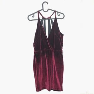 OML Velvet Surplice Strap Cage Back Mini Dress S